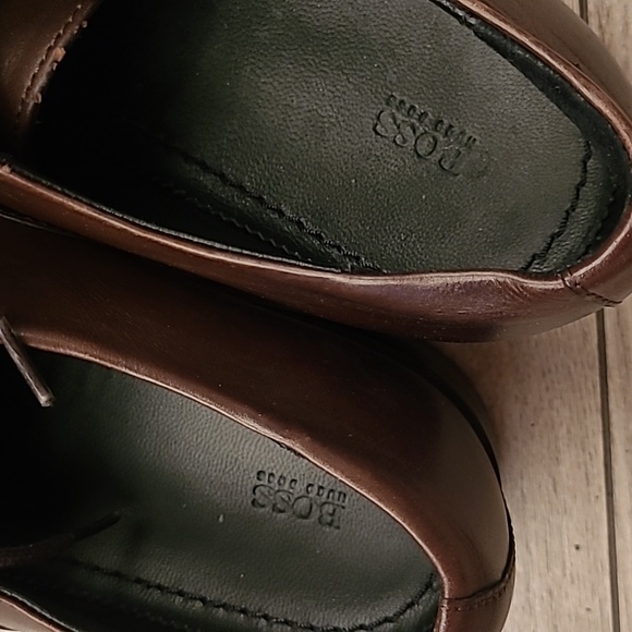 HUGO‎ BOSS Dark Brown Leather Lace Up Sz 7 Mens Oxford Cap Toe Dress Shoes - Picture 8 of 8